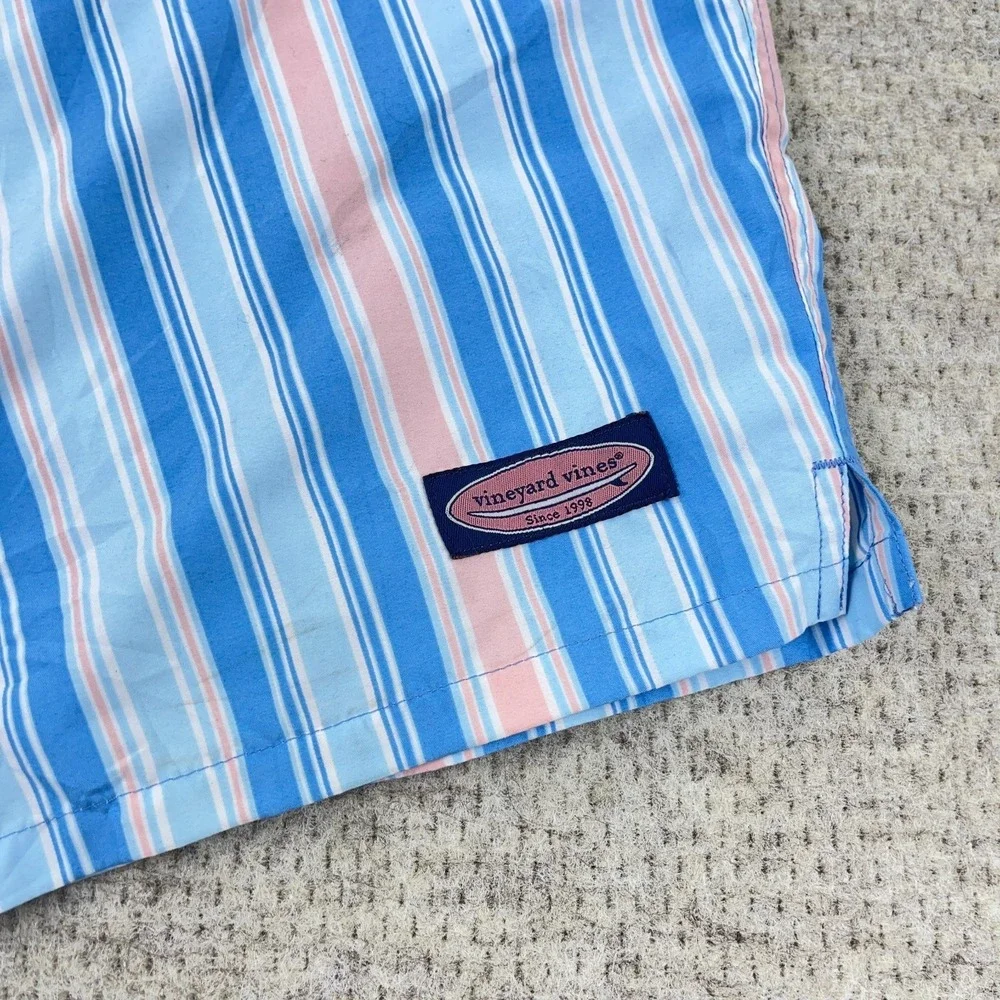 Vineyard Vines Swim Trunks Men Large Blue Pink Striped Bored Shorts Preppy Adult